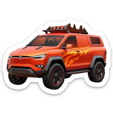 Tesla Cybertruck on fire engulfed in flames with flames all around it  sticker