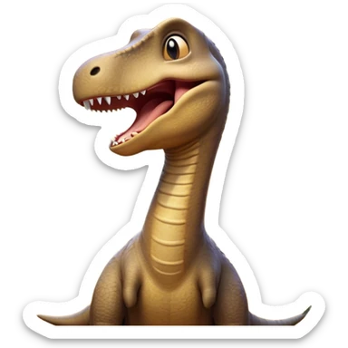 Cinematic Cute Yawning Brachiosaurus Portrait Emoji, Head tilted slightly with a dramatic, wide-open yawn, showcasing a gently drooping long neck and a small head with sleepy, half-closed eyes, set against a massive, textured body in warm earth tones, Simplified yet irresistibly adorable features, highly detailed, glowing with a soft, cozy golden glow, high shine, relaxed yet expressive, stylized with a dash of whimsical ancient charm, soft glowing outline, capturing the essence of a drowsy yet affectionate Brachiosaurus that appears ready to stretch and yawn its way out of the screen! sticker