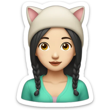 chinese girl with a cat hat sticker