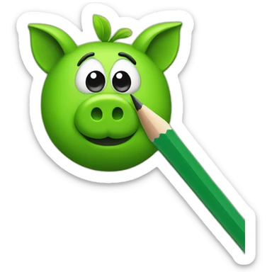 green piggy holding a pencil in his hand sticker