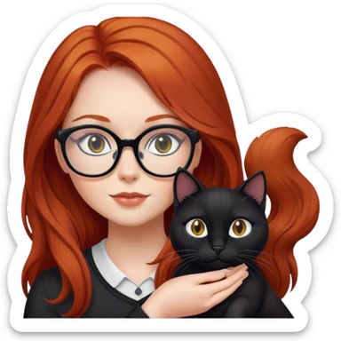 redhead with long hair and glasses with her black cat sticker