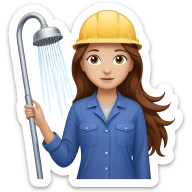 beautiful girl with long brown hair constructing new shower area sticker