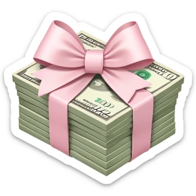 stack of money wrapped ina light pink bow sticker