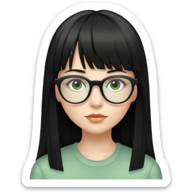 oculos, cabelo preto e longo e com franja reta, mulher e zumbi verde sticker