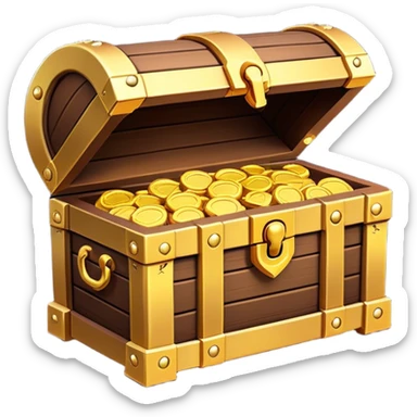 Clash of Clans aesthetic: Cinematic Playful Pixel 3D Treasure Chest Emoji, rendered in a 3D vector-style similar to standard emojis with minimal shading and bold, simplified shapes. A compact, distinct form with signature details, softly glowing with a pixelated adventure charm. Simplified yet unmistakably iconic, highly detailed and consistent, glowing with a soft radiance and high shine. Stylized with a touch of classic pixel-art charm and a soft glowing outline, capturing the essence of a beloved gaming relic with a friendly, playful manner! sticker