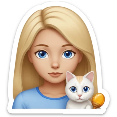 menina loira escura com olhos de cor mel com uma gata branca com olhos azuis sticker