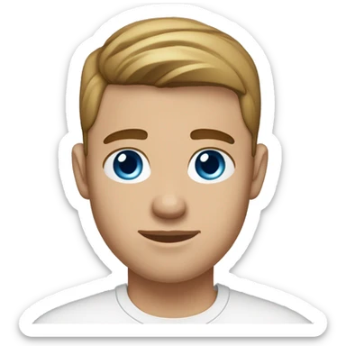 A guy with blue eyes, light skin, shaved brown hair under 0.5, wearing white T-shirt, a silver earring piercing with a cross on one ear. sticker