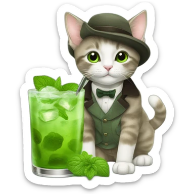 baby sherlock holmes cat drinking mojito sticker