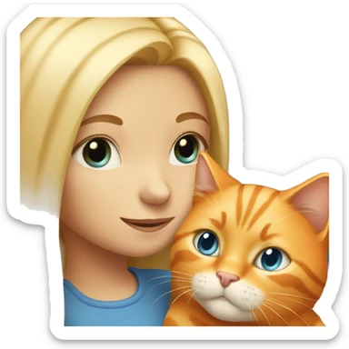 Blond girl with blue eyes petting an orange cat  sticker