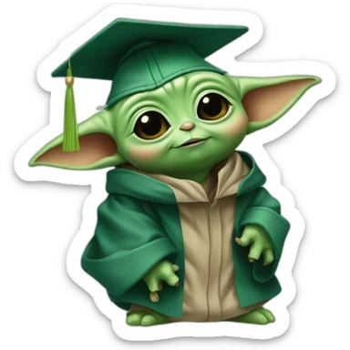 baby yoda with a mortarboard, celebreating sticker