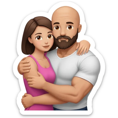 Muscular Bald man with a beard hugging his young brunette wife sticker