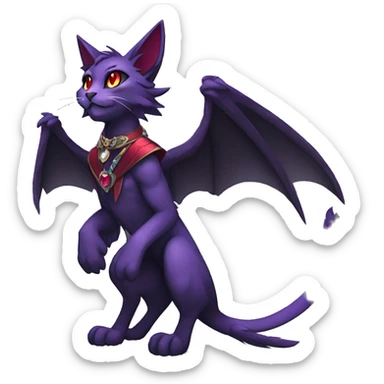 cool cartoon anthro edgy distinguished ethereal elegant beautiful fantasy black purple red ethereal fantasy nargacuga-Noivern-cat-Quiana-Fakemon collar harness gem full body sticker