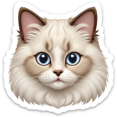 cinematic-adorable-big-eyed-fluffy-ragdoll-cat-portrait-emoji,-head-tilted-playfully-with-a-sweet-expression,-fluffy-white and brown-fur,-simplified-yet-irresistibly-cute-features-with-large,-expression, blue eyed ragdoll cat sticker