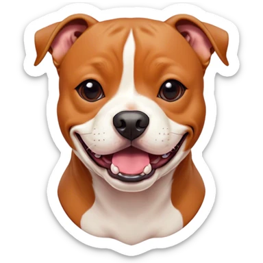 Cinematic Comical Red/Fawn Staffordshire Bull Terrier Portrait Emoji, Head tilted dramatically with an exaggeratedly amused expression, featuring a striking red/fawn Fur with bold white accents, wide, expressive dark eyes filled with playful disbelief, Simplified yet hilariously expressive features, highly detailed, glowing with a slightly sassy glow, high shine, dramatic yet playful, stylized with an air of cheeky mischief, bright and endearing, soft glowing outline, capturing the essence of a spirited and over-the-top guardian, so meme-worthy it feels like it could side-eye its way into internet fame instantly! sticker