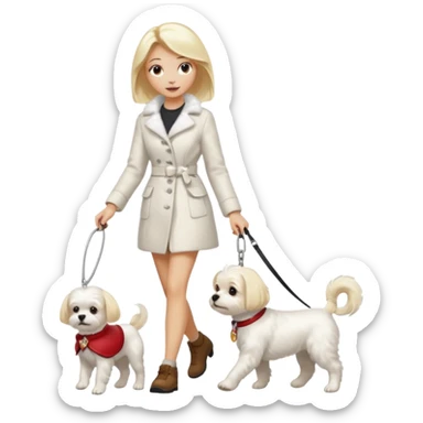 blonde woman walking Maltese dog sticker