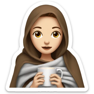 white girl with brown hair  inside a blanket sipping coffee eyes closed sticker
