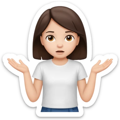 Little brunette girl in white tshirt shrugging sticker