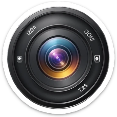 A simple camera lens, apple emoji style, 3/4 view sticker