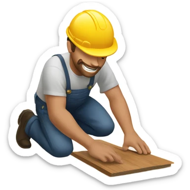 A man installing a hardwood floor sticker