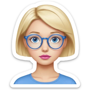 woman with very short side parted blonde haire, blue eyes and blue round glasses sticker