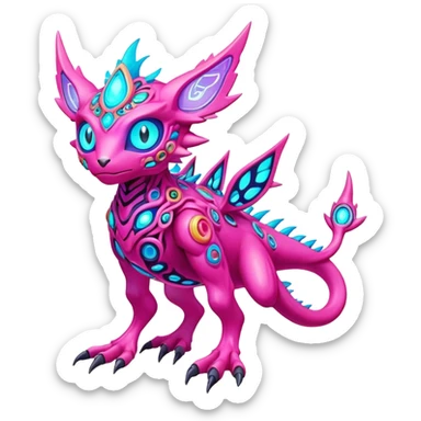 colorful neon-colored Fakémon-Digimon-Fionbri-Trico-creature (full body) sticker