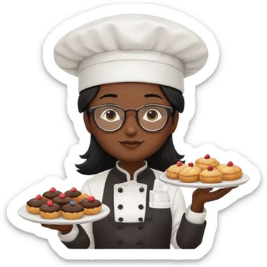 Profesora de pastelería morena con gafas y pelo negro largo sticker