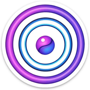 Futuristic retry symbol for a game: glowing circular energy ring with a rotating neon core, vibrant blue and violet Virtuosa colors, smooth soft shapes like a friendly floating orb, dynamic swirl effect suggesting a restart. Playful, modern, high-tech. No text. Full background. sticker