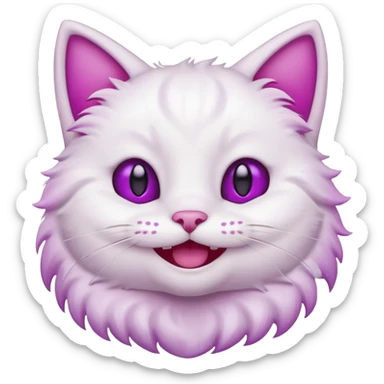 White cat happy smiling with teeth showing, light pink inner ears, magenta purple eyes, looks like discord's :smiley_cat: emoji, male looking sticker