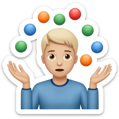 an emoji that depicts a product manager juggling work while mildly panicked and gender neutral sticker