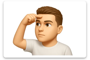 Based on these photos, make an emoji with facial features preserved, a man in a white T-shirt, looking into the distance sticker