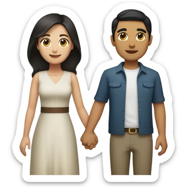 a couple holding hands. the guy has black middle part hair and is Persian and Filipino mix. the girl has brown brunette medium length hair white and asian mix. sticker