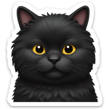 All black fat fluffy cat sticker