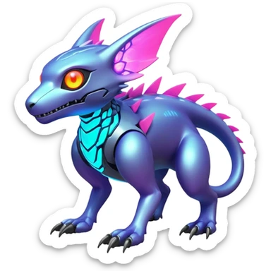 Tropical futuristic lush warm-colored modern colorful neon-colored cyber-Fakémon-Digimon-Trico-creature sticker