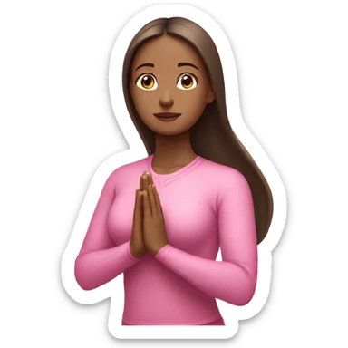 White Brunette Girl doing praying yoga pose in pink tones half body sticker