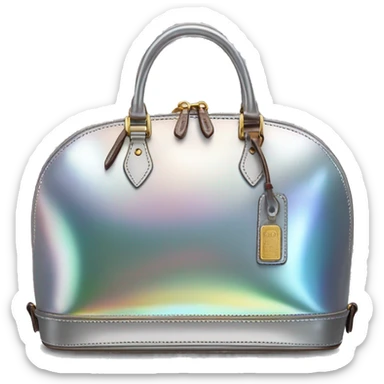 Realistic silver iridescent dome shaped Dooney and Bourke satchel purse isolated.  sticker