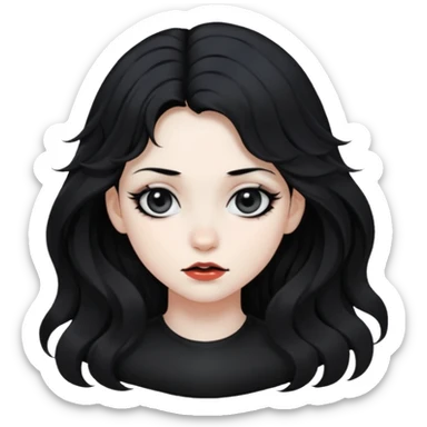 Crea una ragazza con stile black metal, capelli neri mossi dalle spalle e occhi bianchi sticker