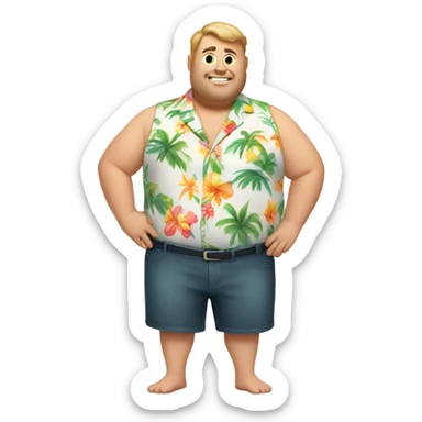 Chubby white guy in hawai shirt and underwear sticker
