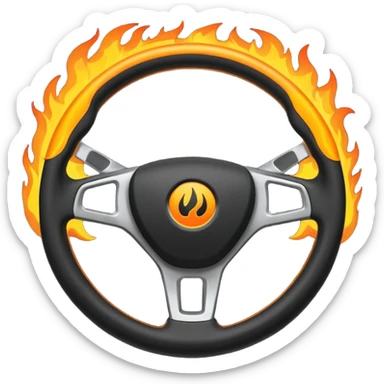 a black steering wheel of a car and only in the center is a flame, nowhere else sticker