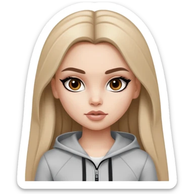 pretty bratz girl, long dark blonde hair, brown eyes, black eyeliner, pale skin, athletic clothes sticker