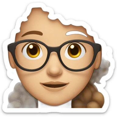a girl with kurly brown hair brown eyes and round glasses and her skincoller is wite sticker