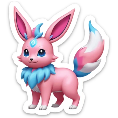 lush pastel-bright-vibrant warm-colored modern colorful neon-colored Fakémon-Digimon-Sylveon-Flareon-Pokémon-creature (full body) sticker