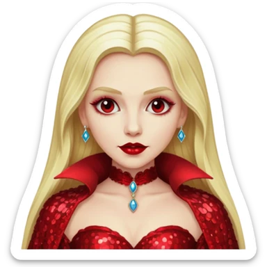 Bride of Dracula with long blonde hair, red sequin outfit sticker