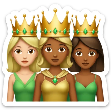 three with a crown that unites them with golden and green colours sticker