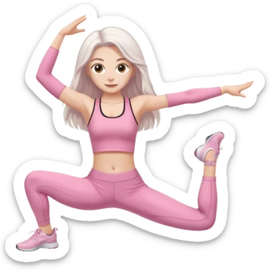 white long hair brunette girl with hazel eyes in light pink workout clothes doing the splits sticker