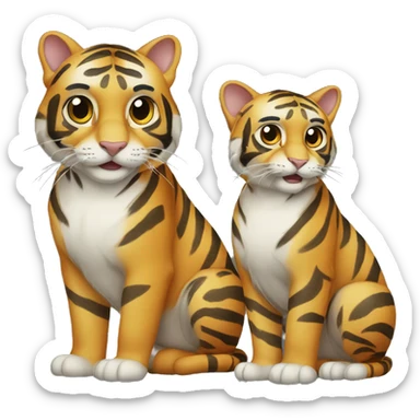 two tiger cats, one bigger and one smaller sticker