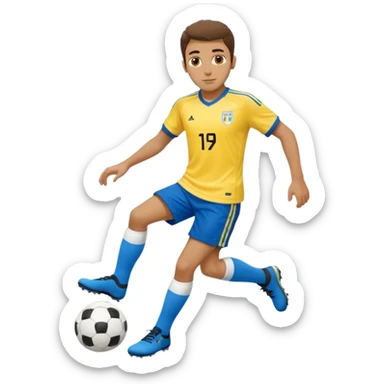Persian soccer player in full soccer team kit with a yellow top, blue shorts and white socks, no soccer ball sticker