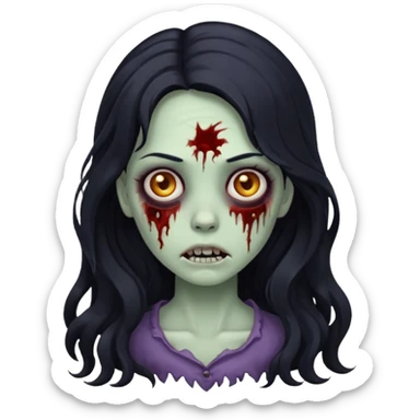 zombie girl with long wavy black hair sticker