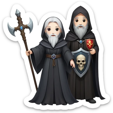 Necromancer girl with sickle and shield, standing over a dead wizard sticker