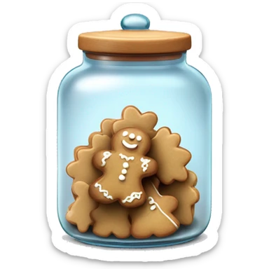 Realistic glass cookie jar with light lid full of gingerbread cookies isolated.  sticker