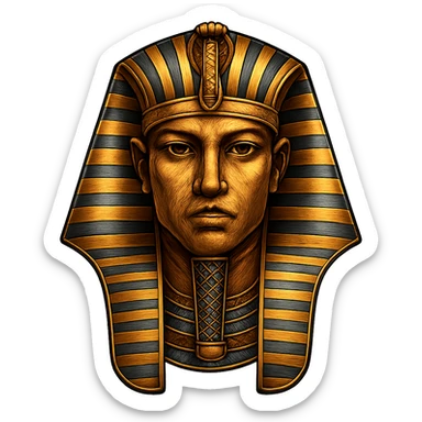 face with gold pharaoh crown emoji, digital illustration sticker